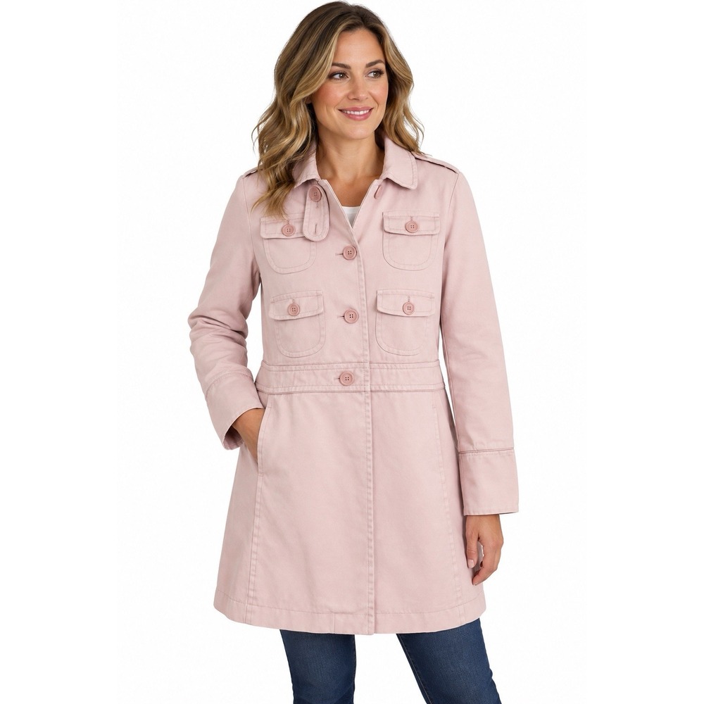 Marc Jacobs Women's L Pink Utility Trench Coat 4 Pocket Button Front Jacket
